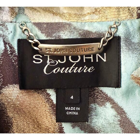 St. John Couture Women's Silk Cropped Single Breasted Jacket Cuffed 1/2 Sleeve 4 - Picture 8 of 10